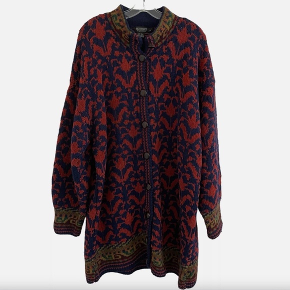 J. Peterman Long Cardigan Sweater Size Large Wool Blend - Picture 1 of 3
